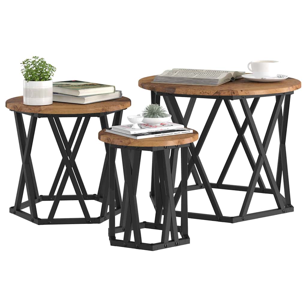 Nesting Side Table 3 pcs Old Wood Engineered Wood and Steel