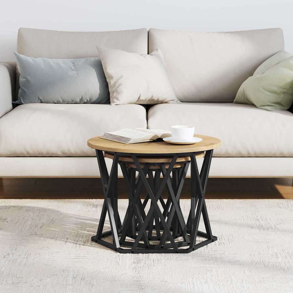 Nesting Side Table 3 pcs Artisan Oak Engineered Wood and Steel
