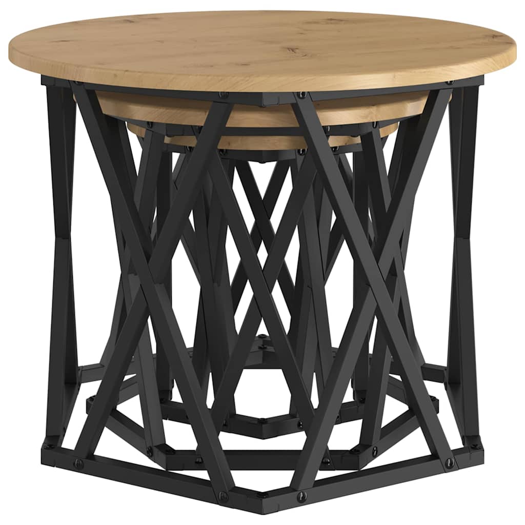 Nesting Side Table 3 pcs Artisan Oak Engineered Wood and Steel