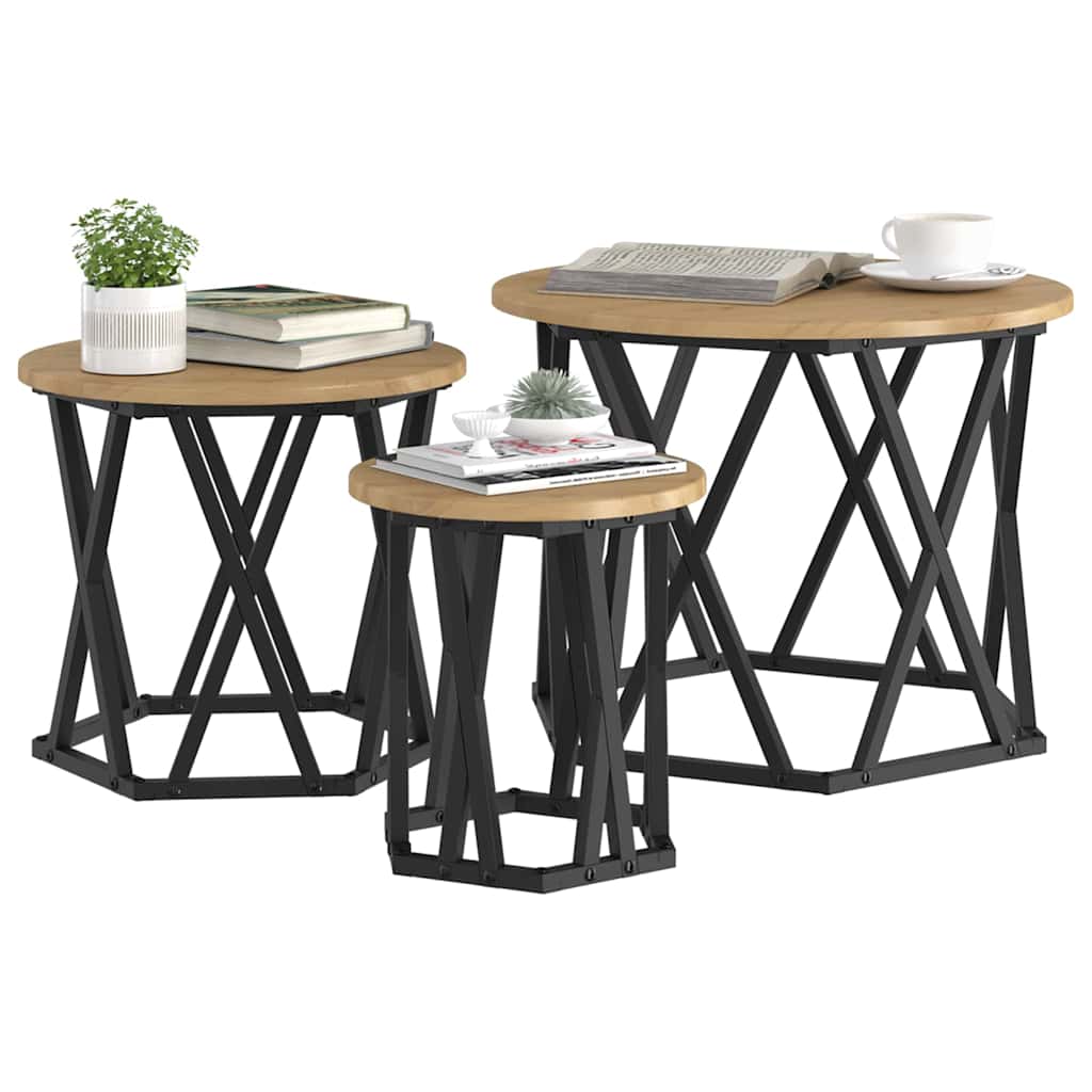 Nesting Side Table 3 pcs Artisan Oak Engineered Wood and Steel