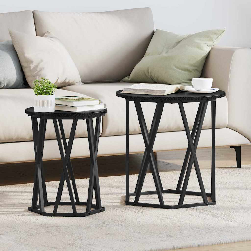 Coffee Table 2 pcs Black Oak Engineered Wood and Steel