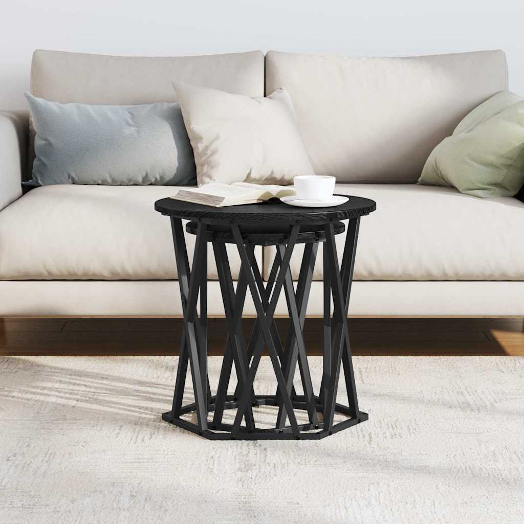 Coffee Table 2 pcs Black Oak Engineered Wood and Steel