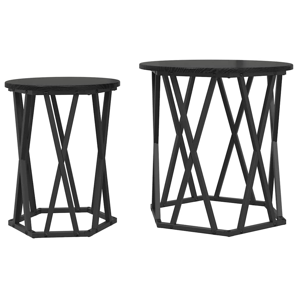 Coffee Table 2 pcs Black Oak Engineered Wood and Steel
