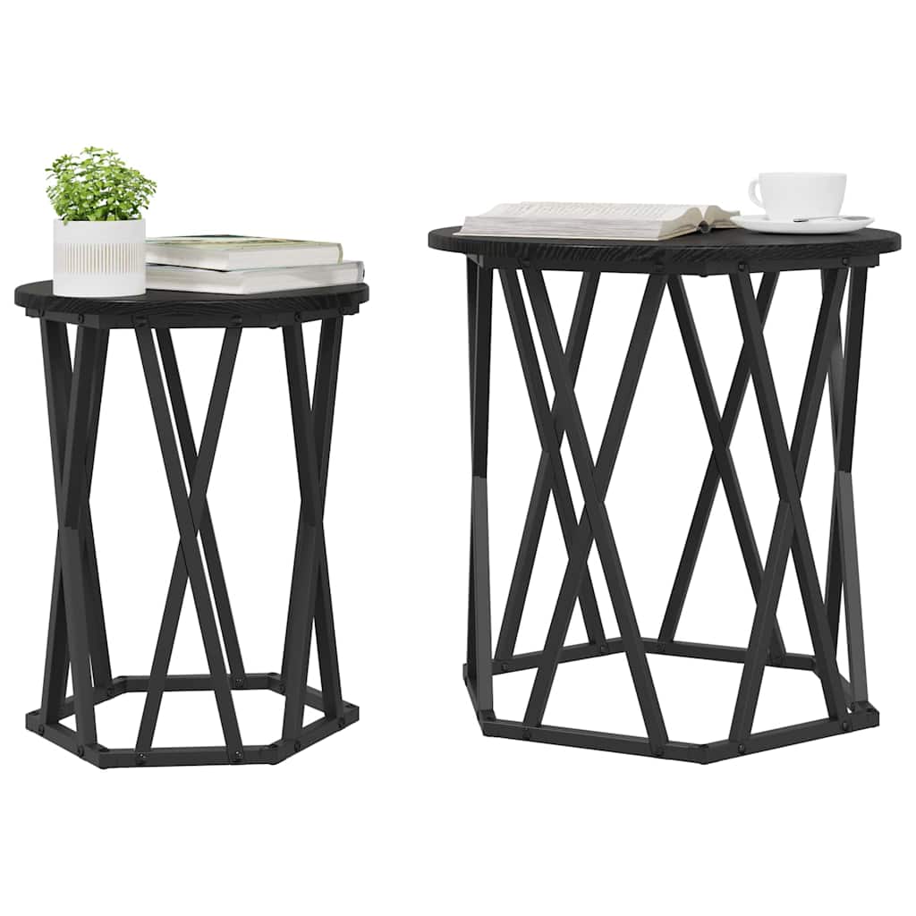 Coffee Table 2 pcs Black Oak Engineered Wood and Steel