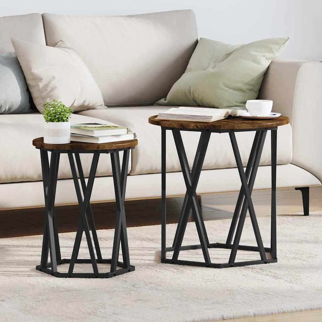Coffee Table 2 pcs Smoked Oak Engineered Wood and Steel