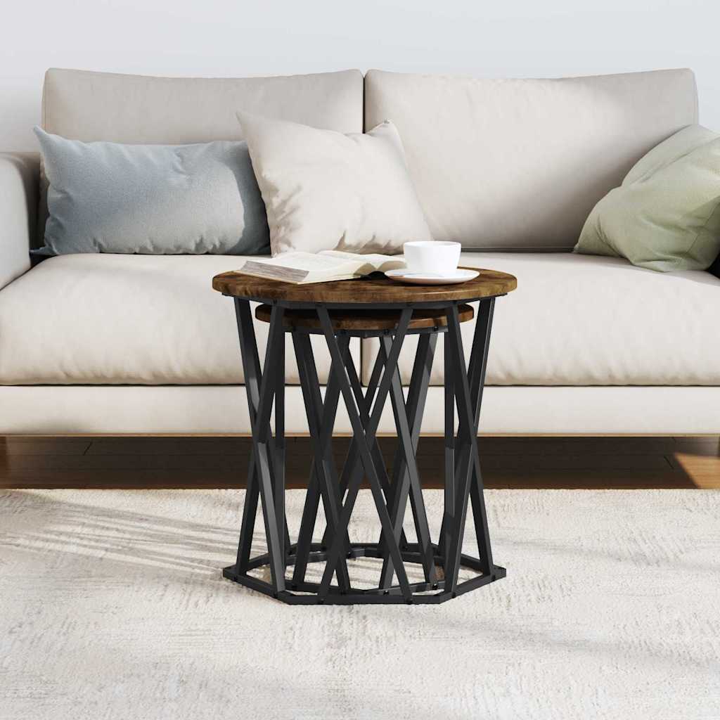Coffee Table 2 pcs Smoked Oak Engineered Wood and Steel