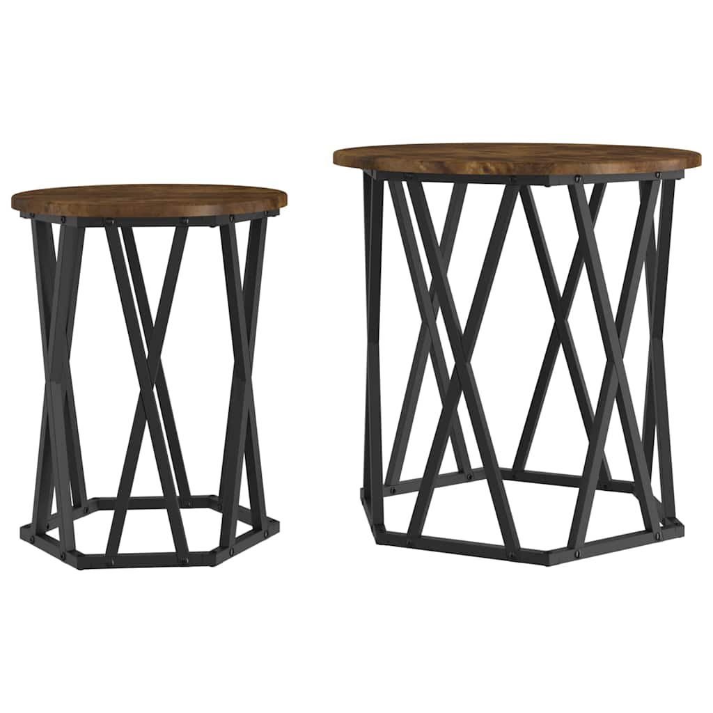 Coffee Table 2 pcs Smoked Oak Engineered Wood and Steel