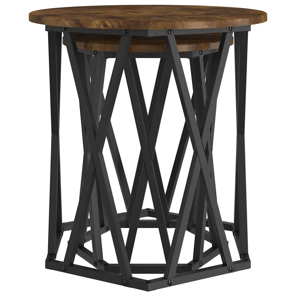 Coffee Table 2 pcs Smoked Oak Engineered Wood and Steel