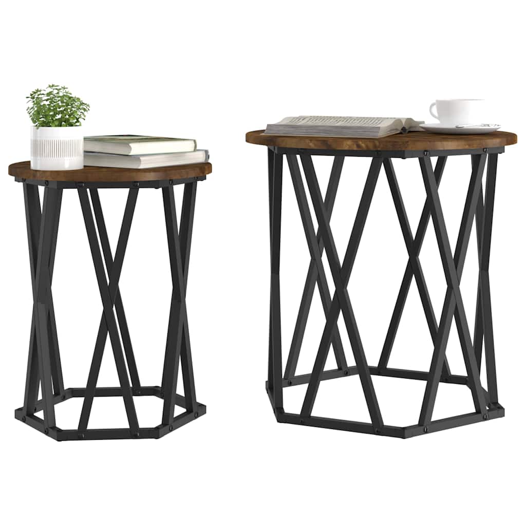 Coffee Table 2 pcs Smoked Oak Engineered Wood and Steel