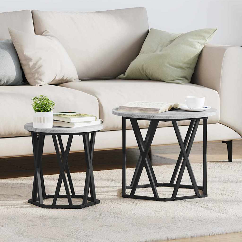 Coffee Table 2 pcs Grey Sonoma Engineered Wood and Steel