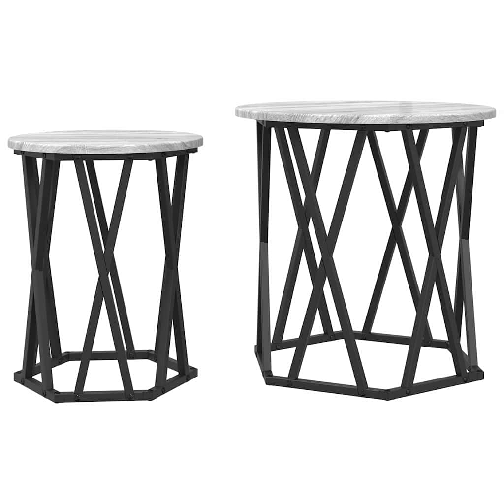 Coffee Table 2 pcs Grey Sonoma Engineered Wood and Steel