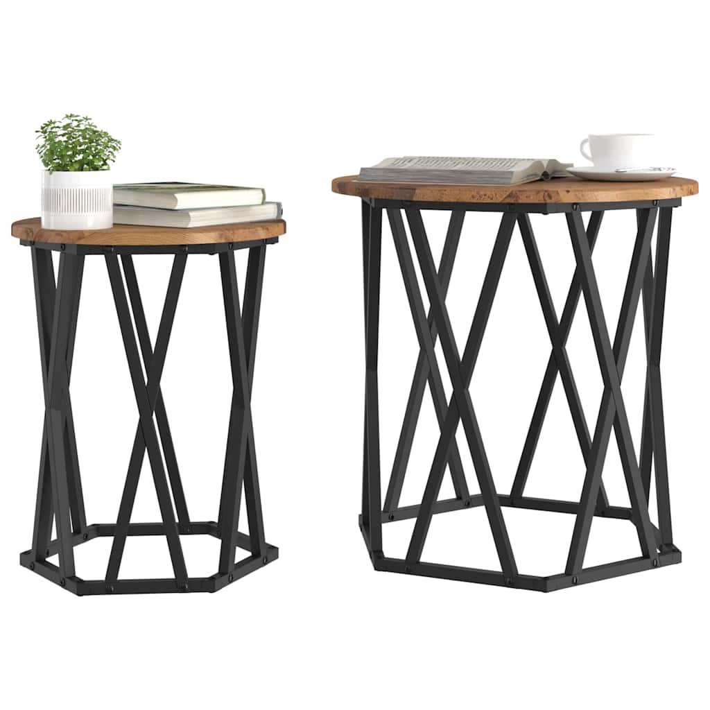 Coffee Table 2 pcs Old Wood Engineered Wood and Steel