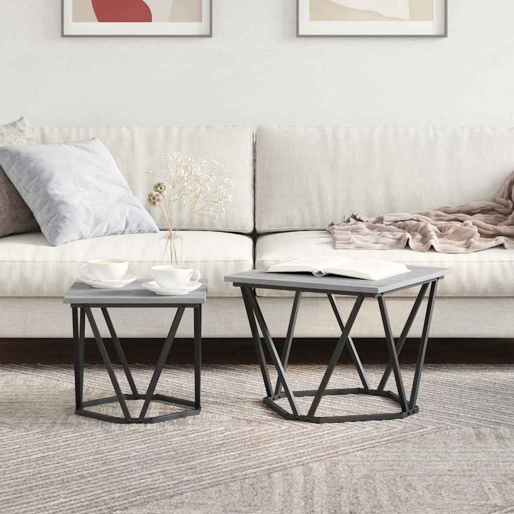 Side Table Set 2 pcs Grey Sonoma Engineered Wood and Steel