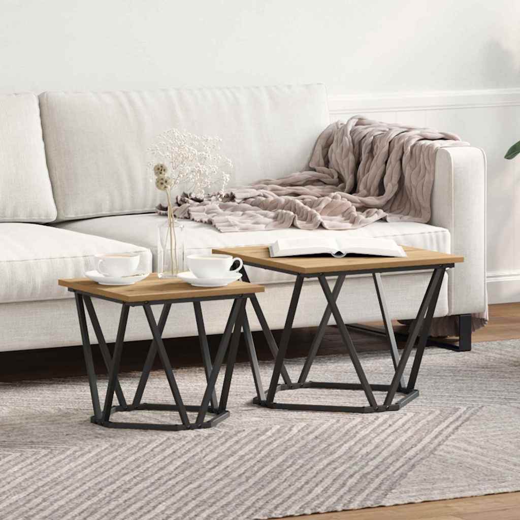 Side Table Set 2 pcs Artisan Oak Engineered Wood and Steel