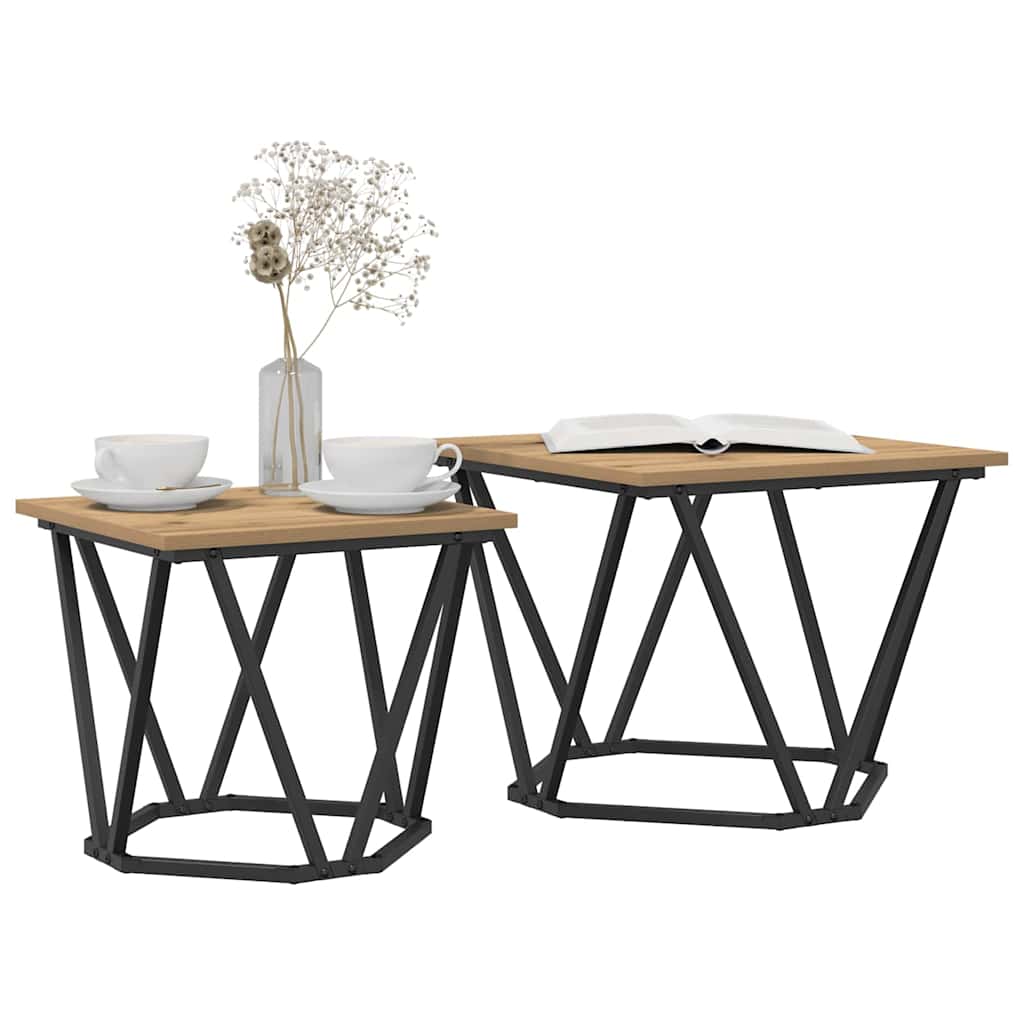 Side Table Set 2 pcs Artisan Oak Engineered Wood and Steel