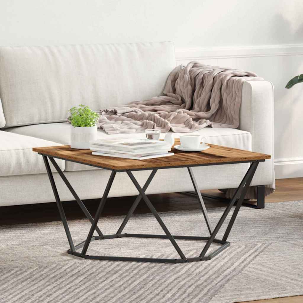 Coffee Table Old Wood 80 x 80 x 45 cm Engineered Wood and Steel