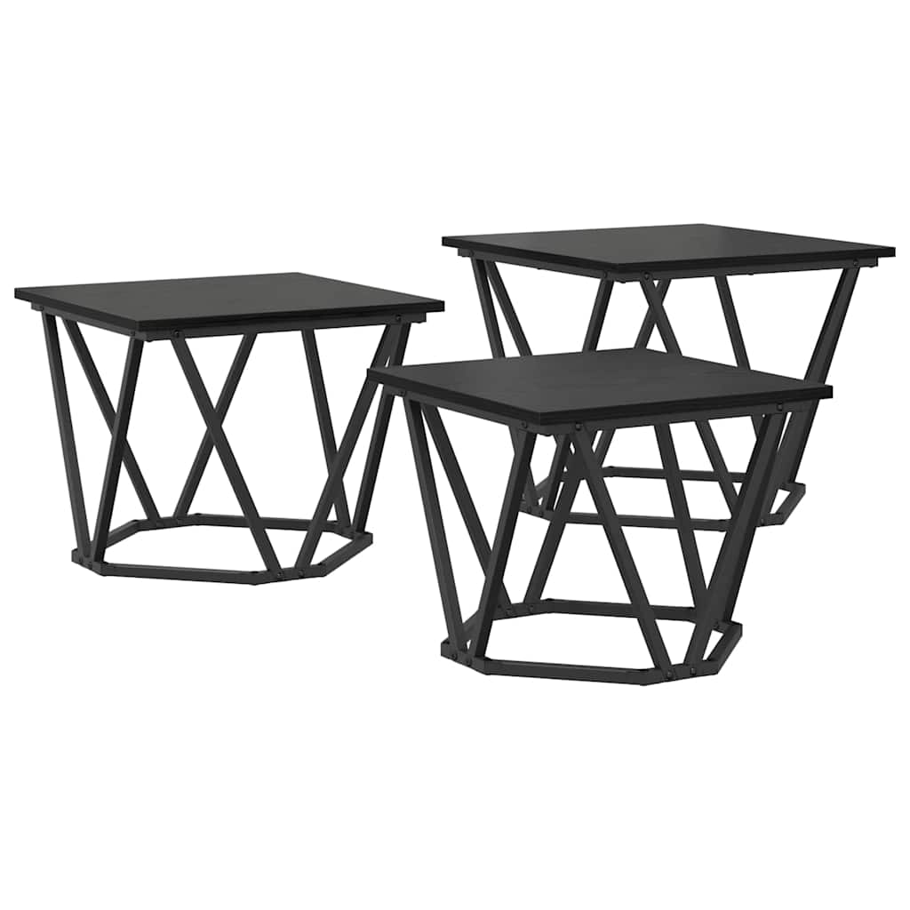 Coffee Table 3 pcs Black Oak Engineered Wood and Steel