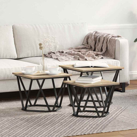 Coffee Table 3 pcs Sonoma Oak Engineered Wood and Steel