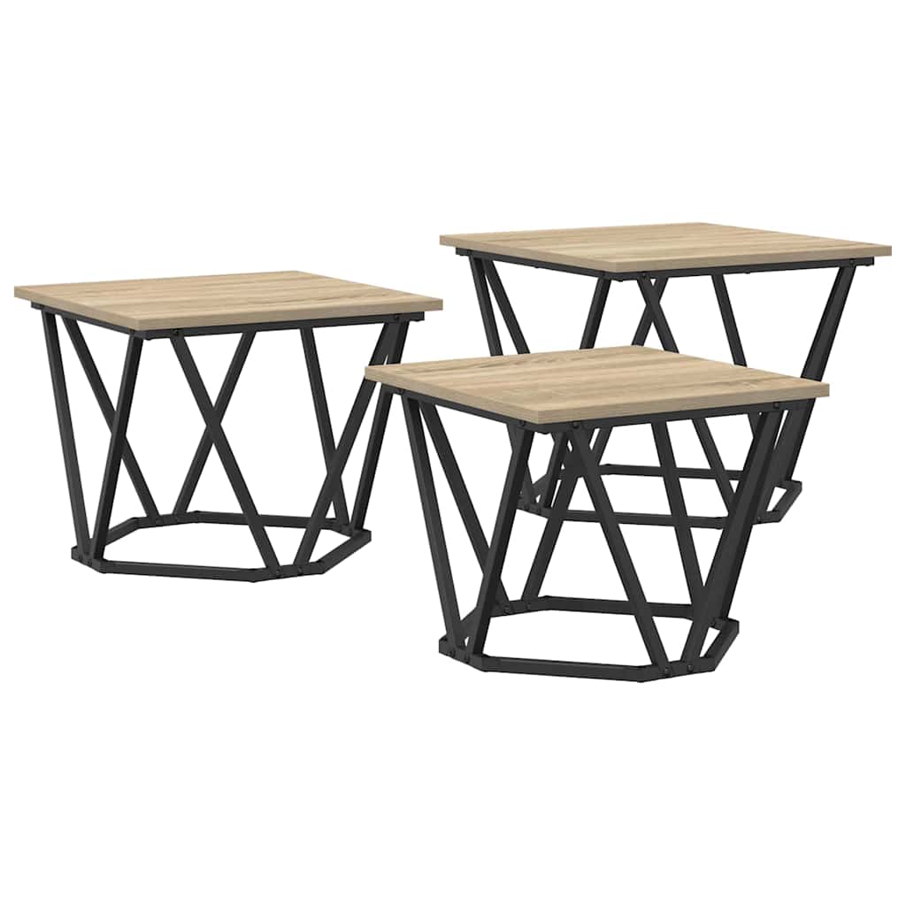 Coffee Table 3 pcs Sonoma Oak Engineered Wood and Steel