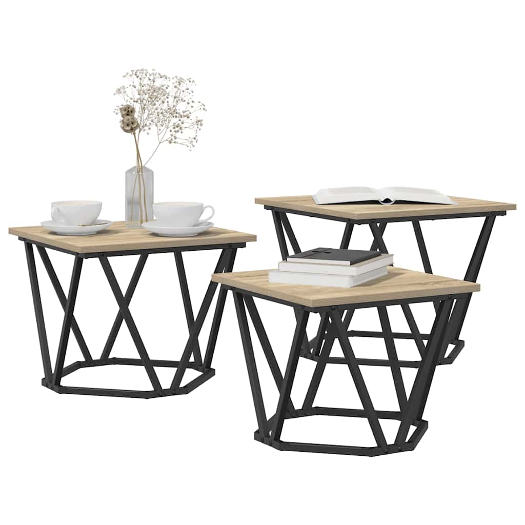 Coffee Table 3 pcs Sonoma Oak Engineered Wood and Steel