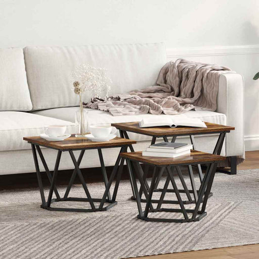 Coffee Table 3 pcs Smoked Oak Engineered Wood and Steel