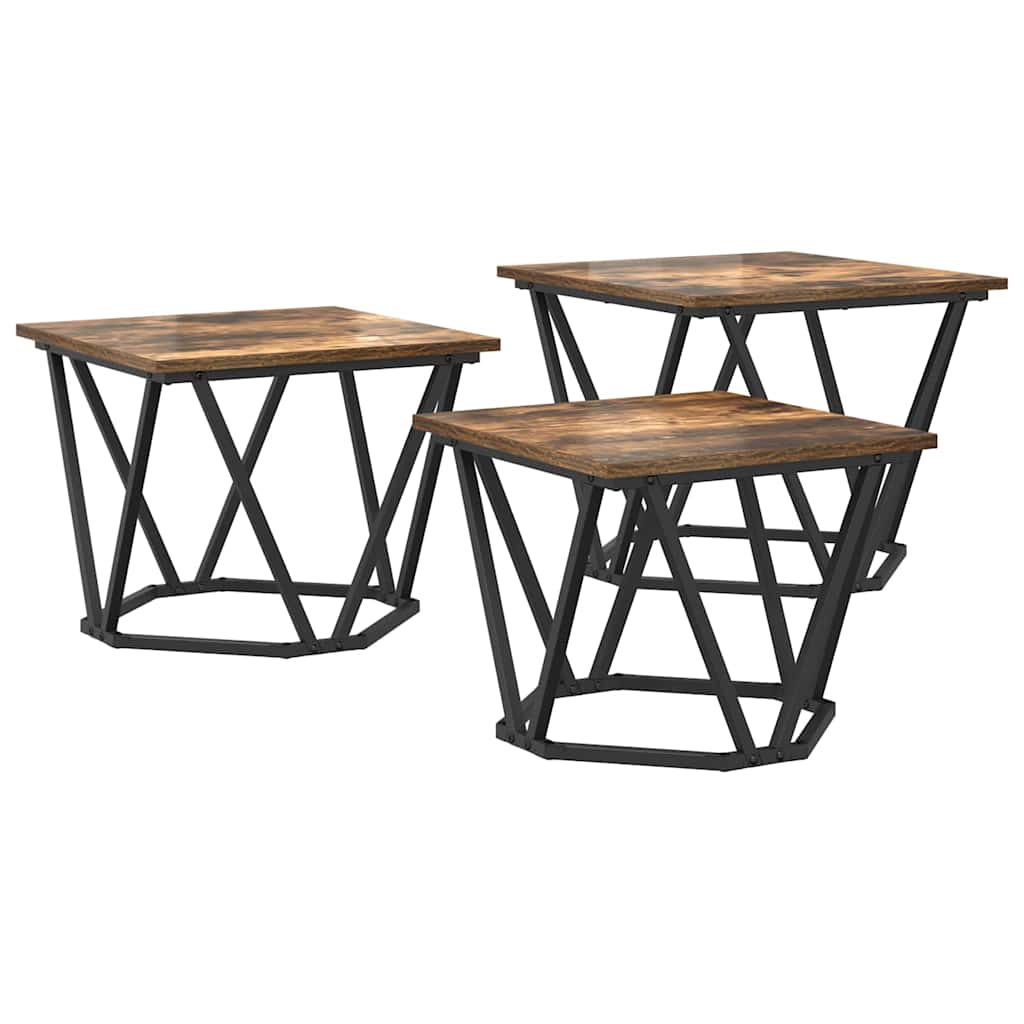 Coffee Table 3 pcs Smoked Oak Engineered Wood and Steel