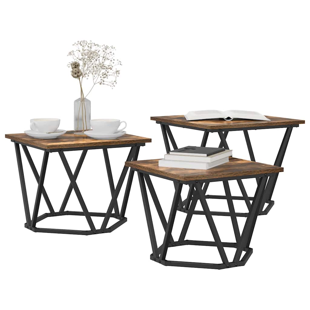 Coffee Table 3 pcs Smoked Oak Engineered Wood and Steel