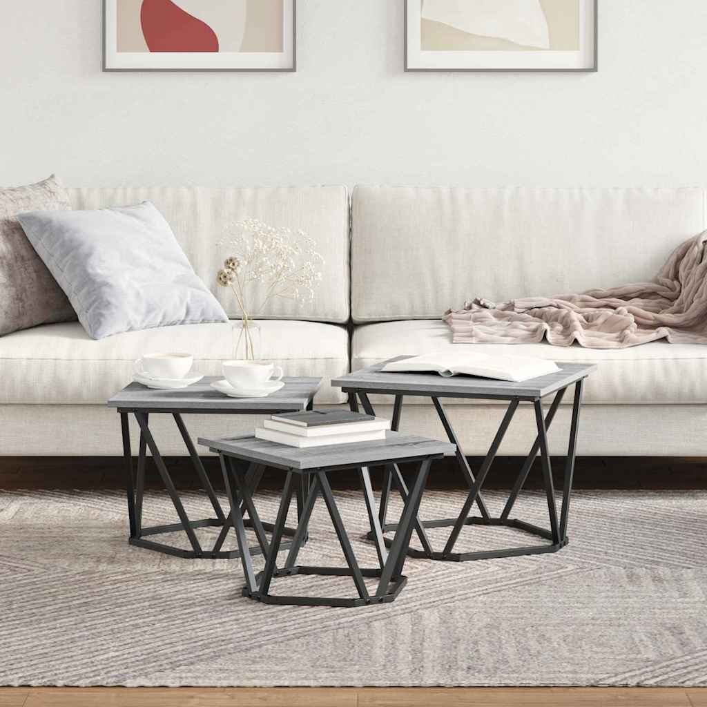 Coffee Table 3 pcs Grey Sonoma Engineered Wood and Steel