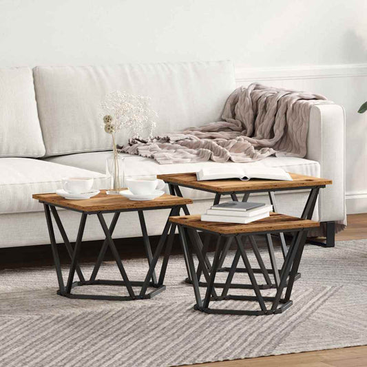 Coffee Table 3 pcs Old Wood Engineered Wood and Steel
