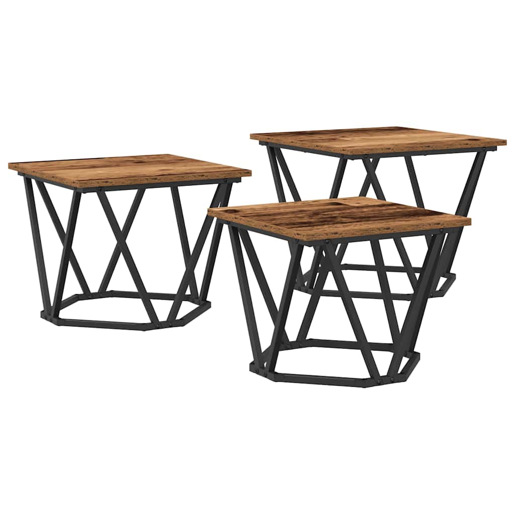 Coffee Table 3 pcs Old Wood Engineered Wood and Steel