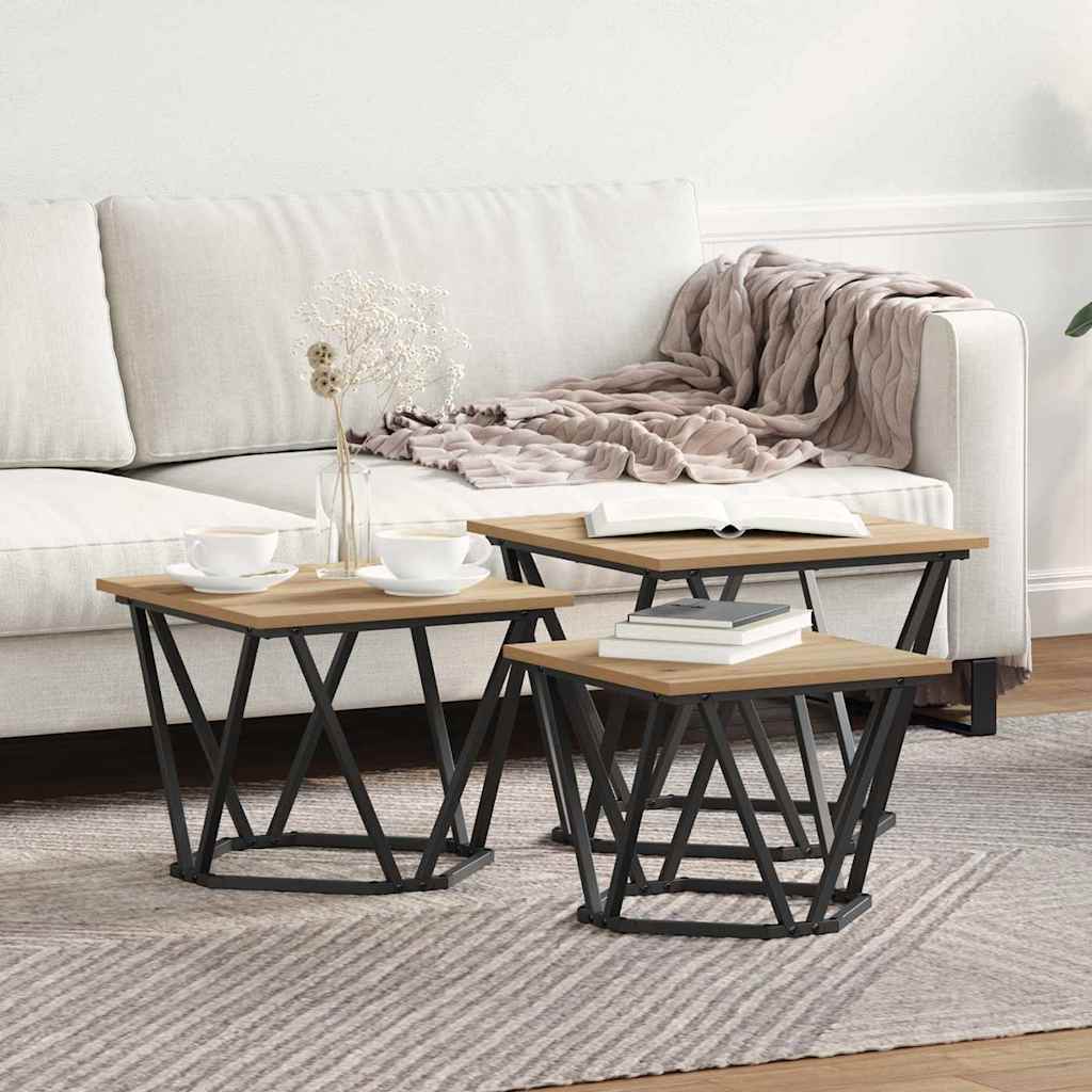 Coffee Table 3 pcs Artisan Oak Engineered Wood and Steel