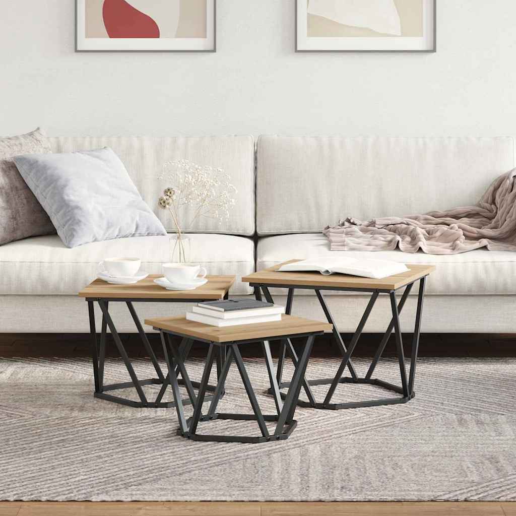 Coffee Table 3 pcs Artisan Oak Engineered Wood and Steel