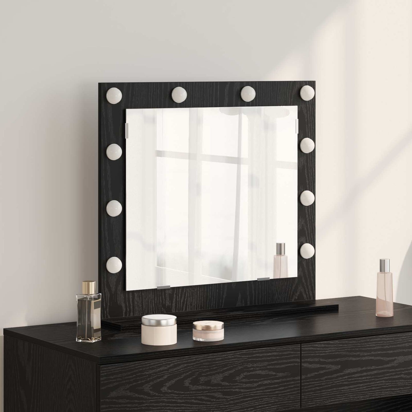 Vanity Mirror Rectangular with Mirror Black Oak 60 x 55 x 18 cm