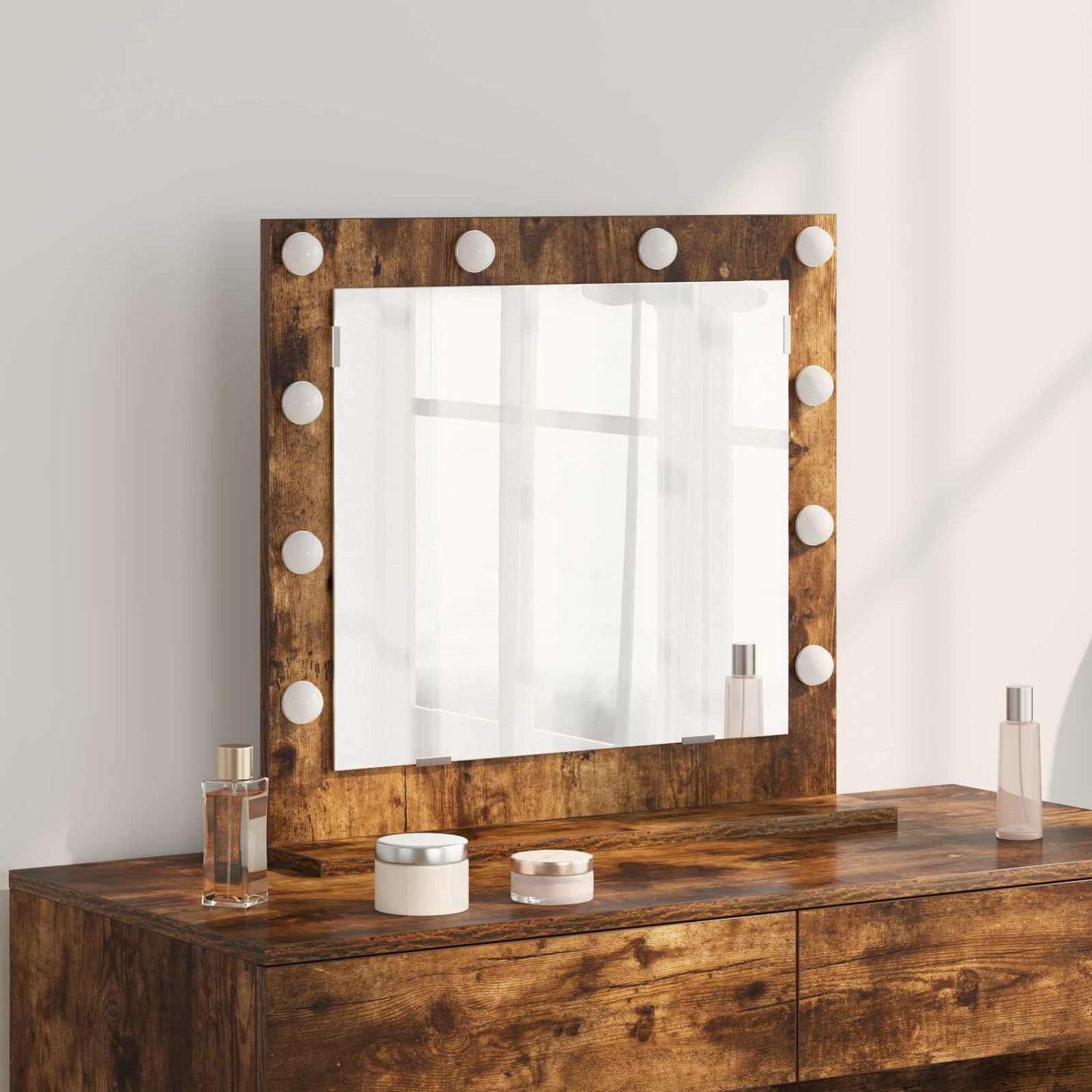 Vanity Mirror Rectangular Smoked Oak 60 x 55 x 18 cm