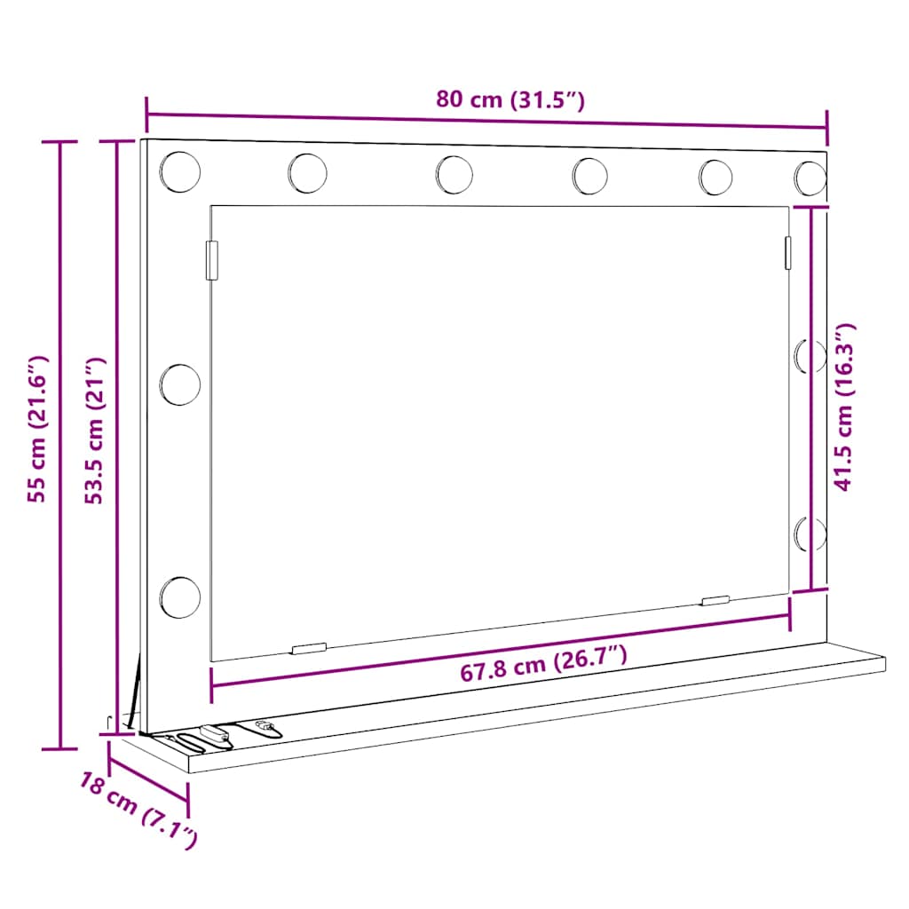 Vanity Mirror Rectangular Grey Sonoma 80 x 55 x 18 cm