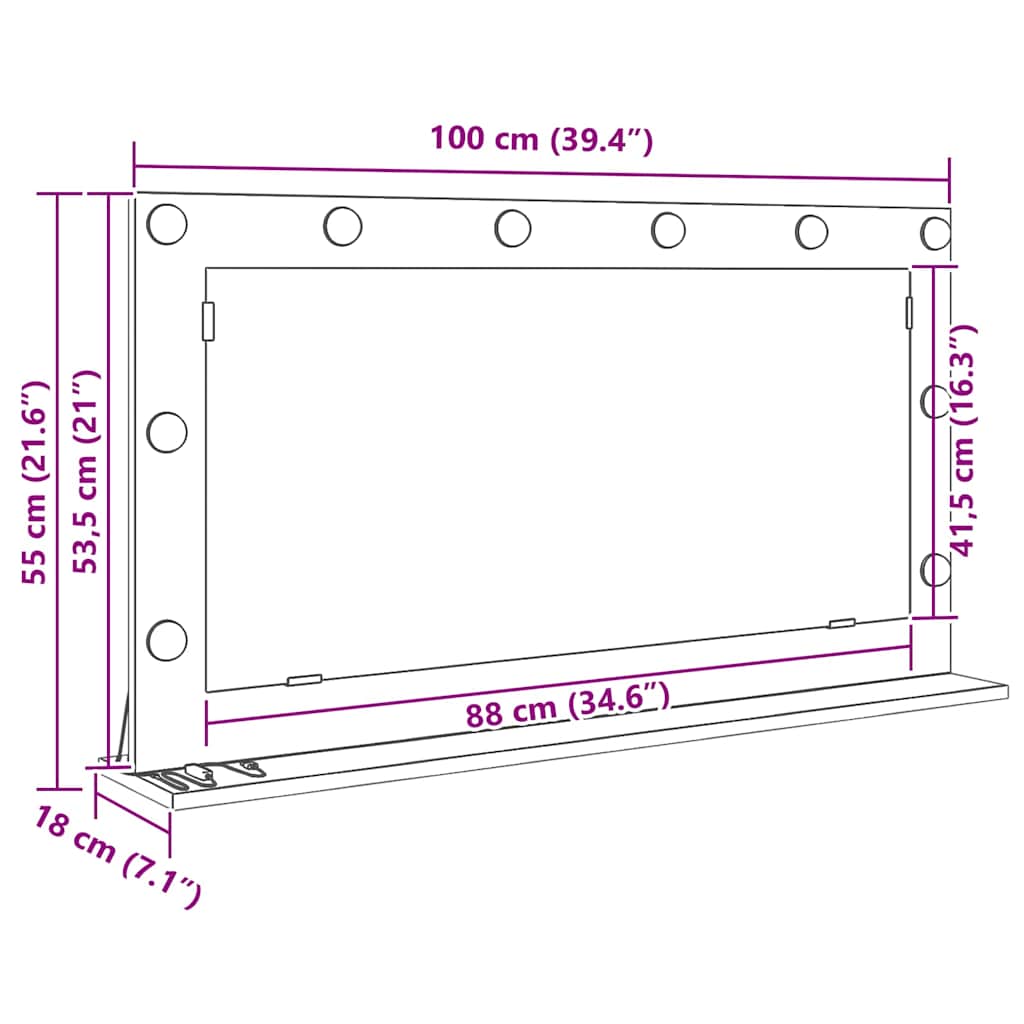 Vanity Mirror Rectangular Concrete Grey 100 x 55 x 18 cm