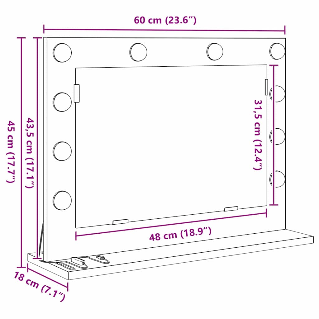Vanity Mirror Rectangular Artisan Oak 60 x 45 x 18 cm