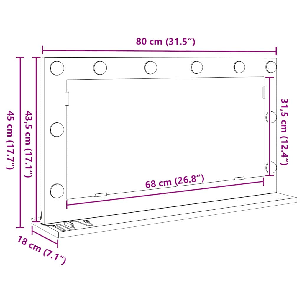 Vanity Mirror Rectangular Artisan Oak 80 x 45 x 18 cm