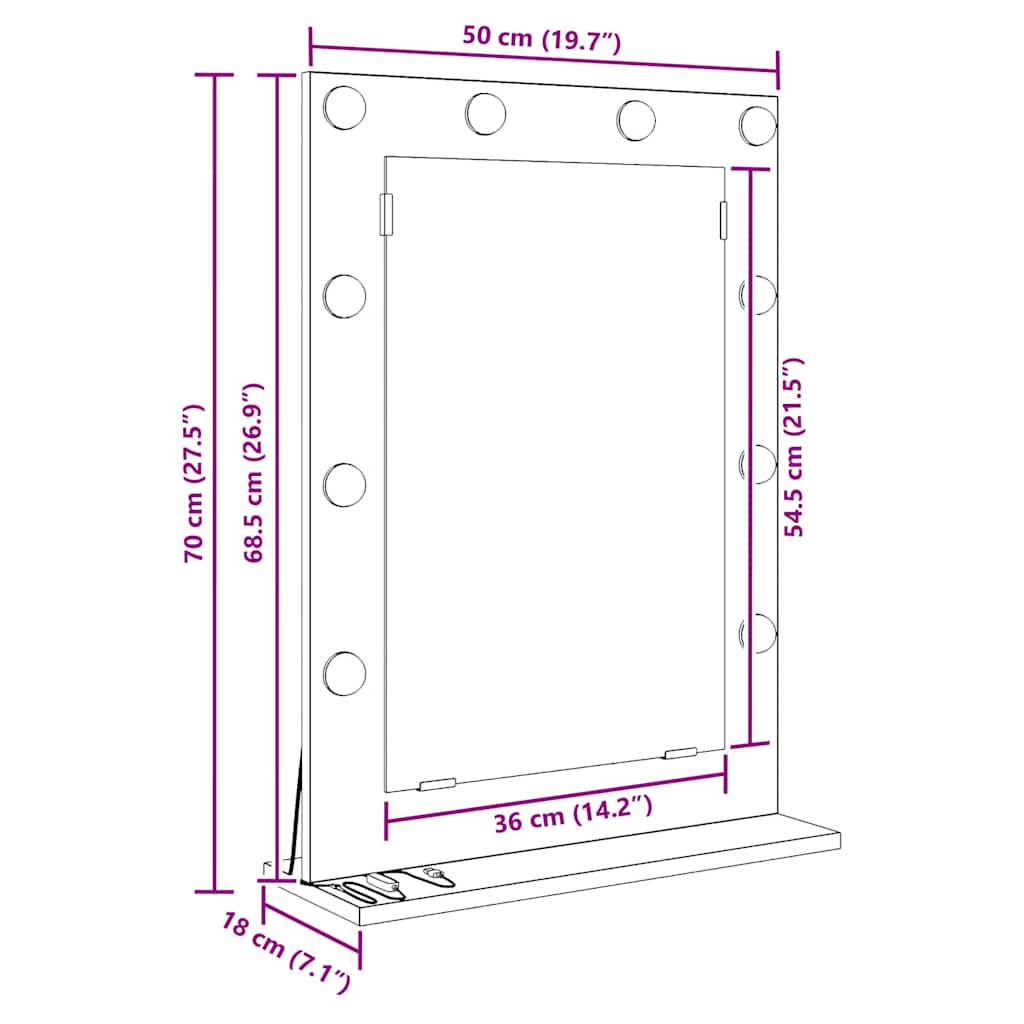 Vanity Mirror Rectangular Smoked Oak 70 x 50 x 18 cm