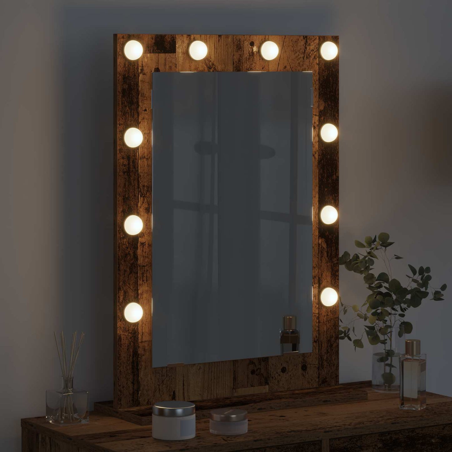 Vanity Mirror Rectangular with Mirror Old Wood 70 x 50 x 18 cm