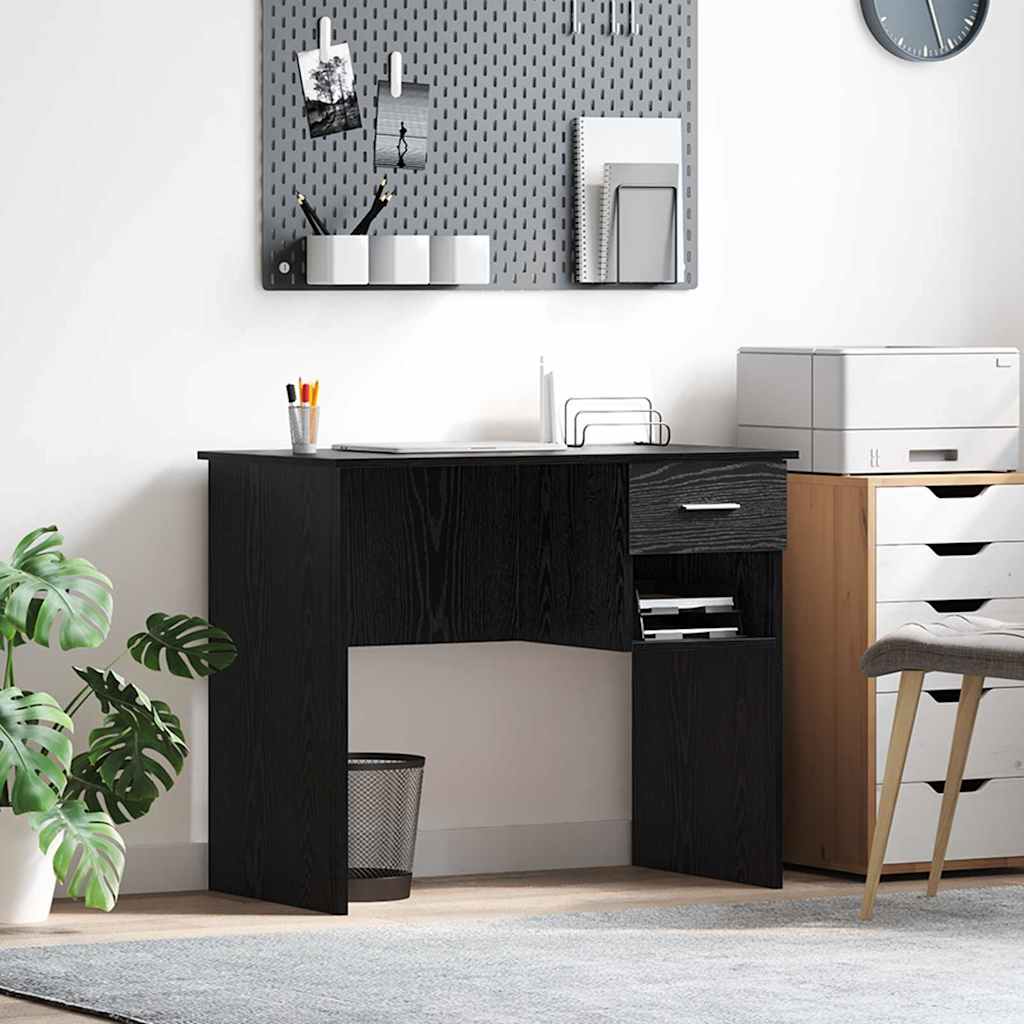vidaXL Desk with Drawer Black oak 90 x 49.5 x 75 cm Engineered wood