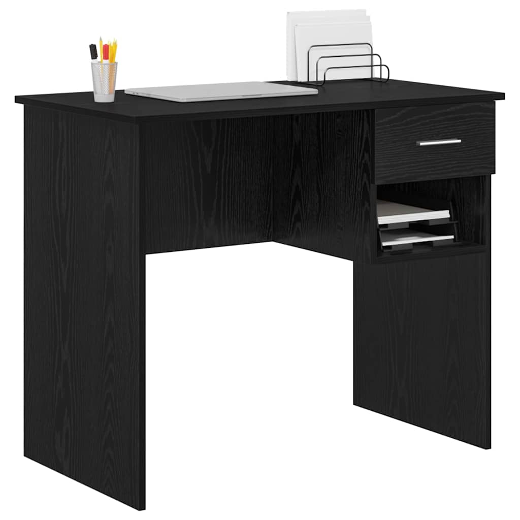 vidaXL Desk with Drawer Black oak 90 x 49.5 x 75 cm Engineered wood