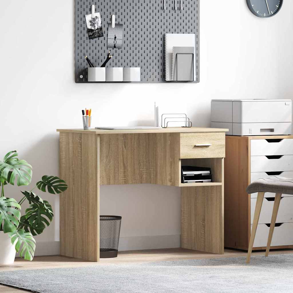 vidaXL Desk with Drawer Sonoma oak 90 x 49.5 x 75 cm Engineered wood