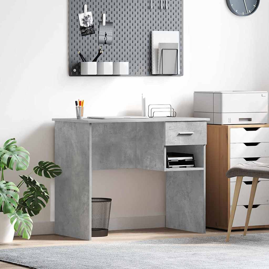 vidaXL Desk with Shelf Concrete grey 90 x 49.5 x 75 cm Engineered wood