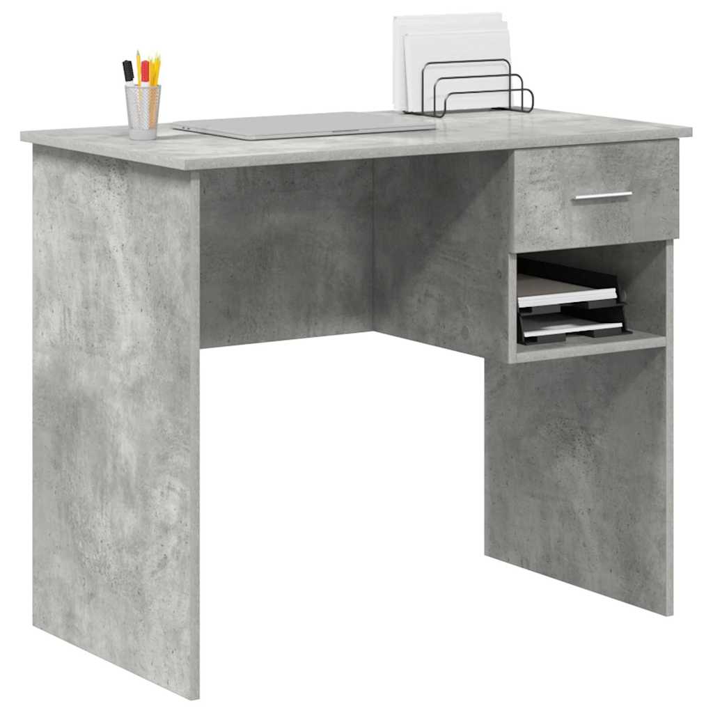 vidaXL Desk with Shelf Concrete grey 90 x 49.5 x 75 cm Engineered wood