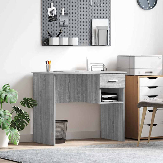 vidaXL Desk with Drawer Grey sonoma 90 x 49.5 x 75 cm Engineered wood