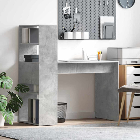 vidaXL Desk with Shelf Concrete grey 113 x 54 x 120 cm Engineered wood