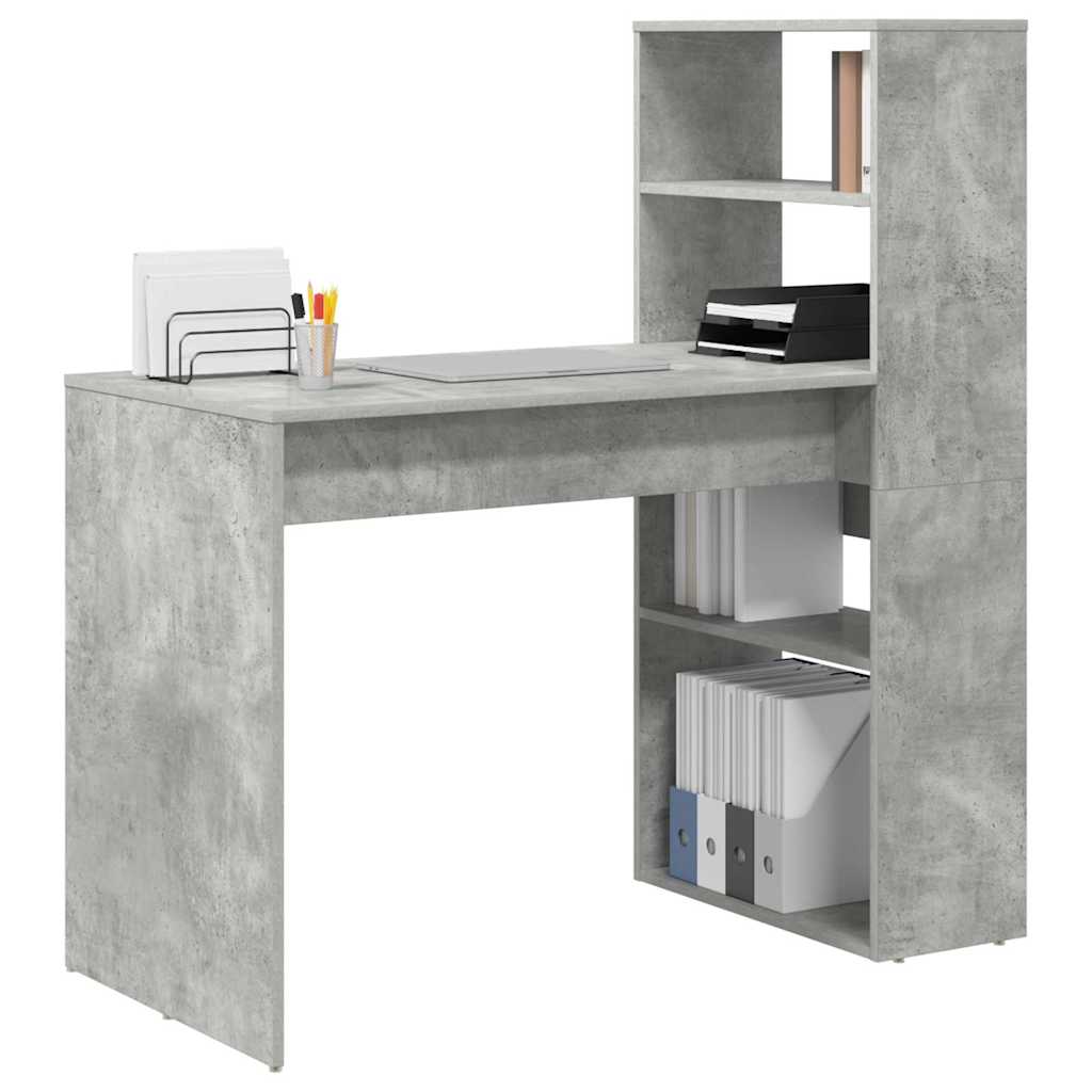 vidaXL Desk with Shelf Concrete grey 113 x 54 x 120 cm Engineered wood