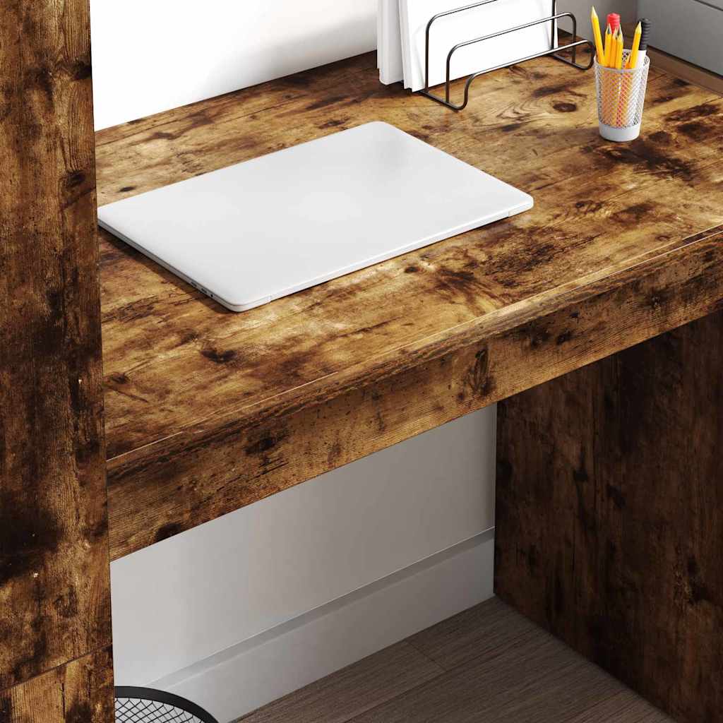 Desk with Shelf Smoked Oak 113 x 54 x 120 cm Engineered Wood