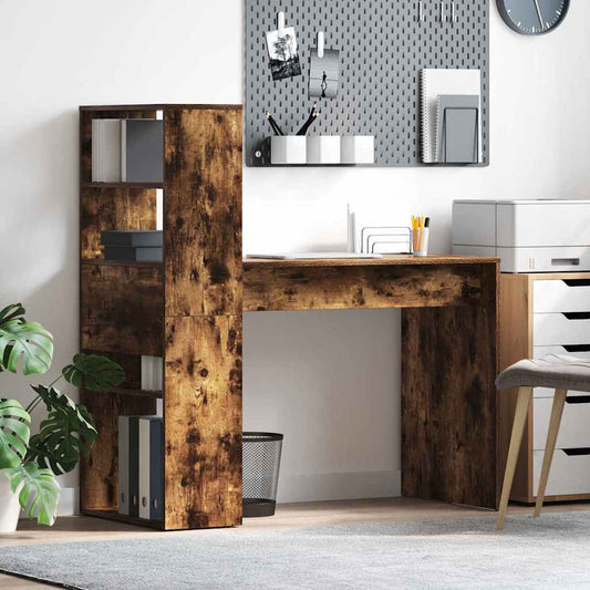 vidaXL Desk with Shelf Smoked oak 113 x 54 x 120 cm Engineered wood